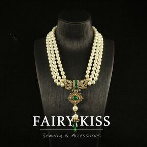 Heavy Green Gemstone & Pearl Sweater Chain